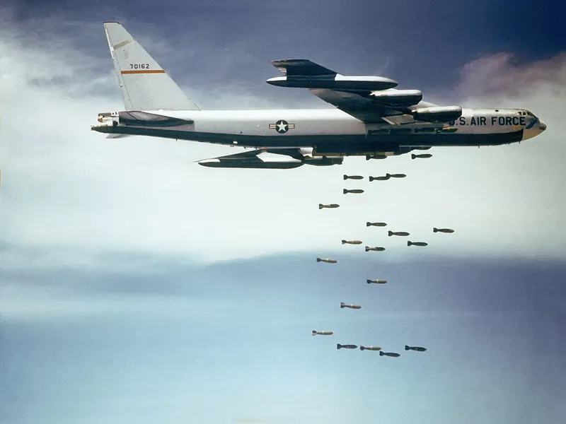 Boeing B-52 aircraft dropping bombs